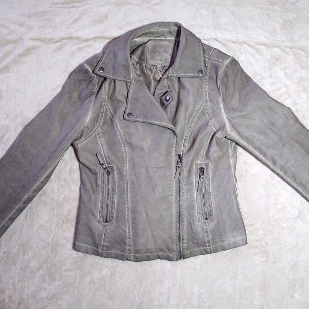 Max Studio Distressed Gray Moto Jacket – Size M